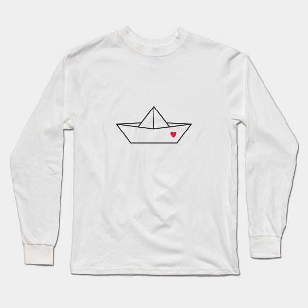 Boat Paper Ship Heart Port Love Gift Long Sleeve T-Shirt by FrauK